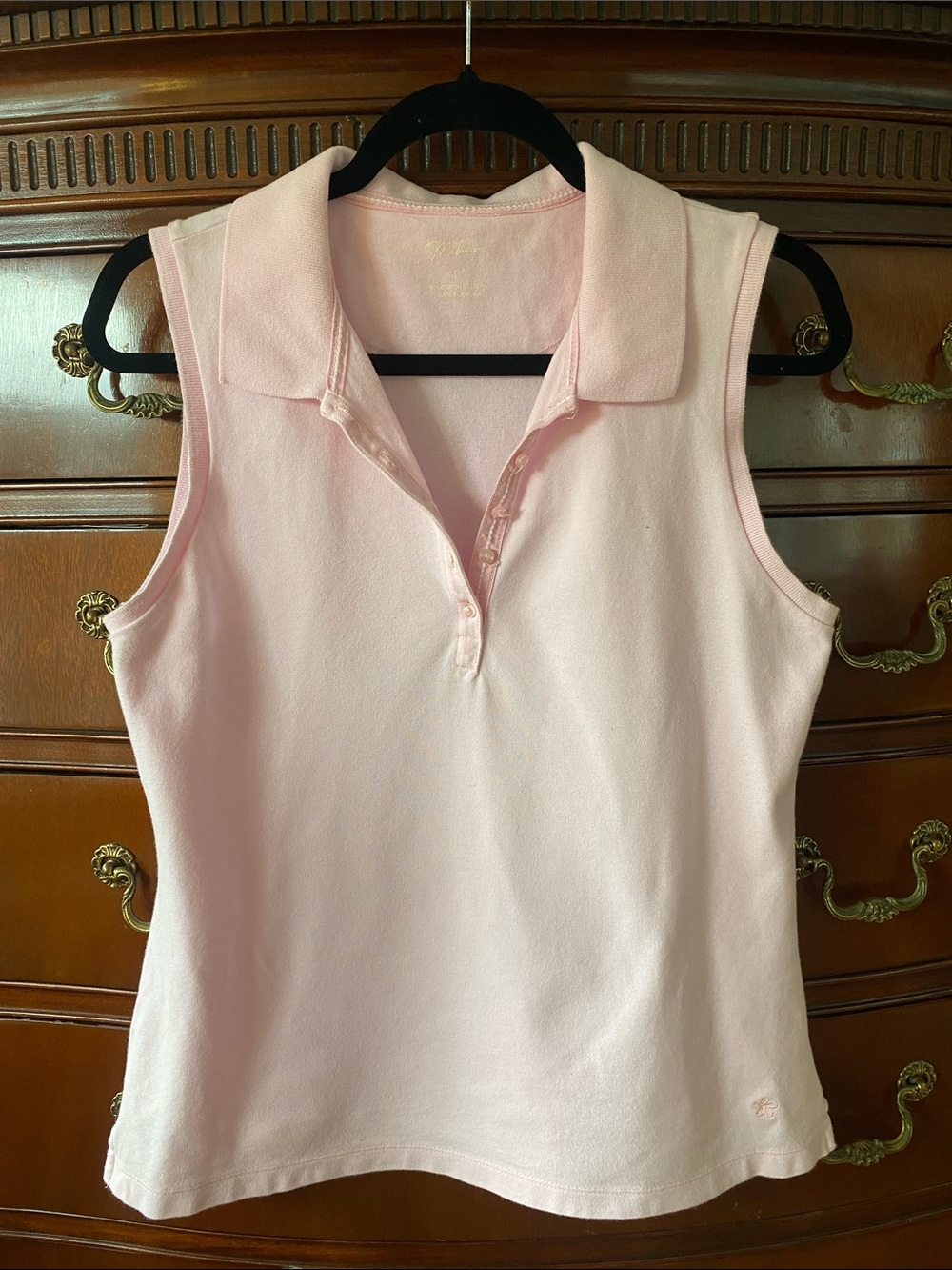 Madison Sleeveless Polo Top in Pale Pink
